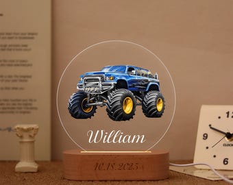 Blue Monster Truck Night Light, Cars Custom Night Lamp, Baby Night Light Gifts, For Monster Truck Lovers, 3 Monster Truck Designs Lamp