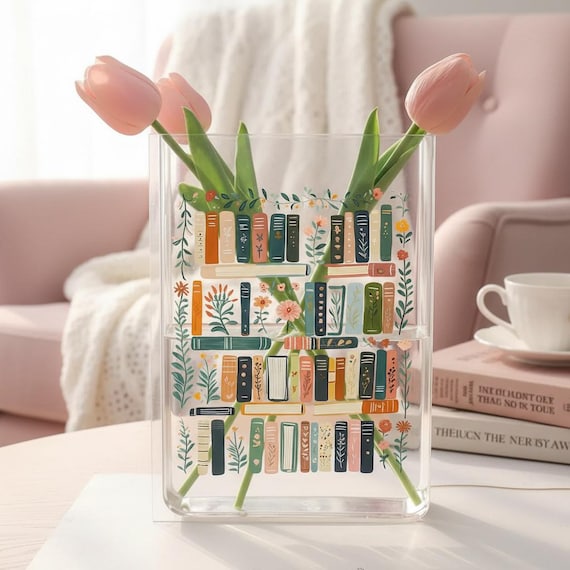 Book Flowers Wall Acrylic Book Vase, Cozy Reading Decor, Literary Home Decor, Book Shaped Flower Vase, Custom Book Vase, Gift For Bookish