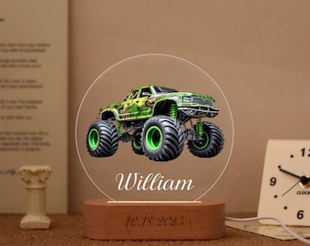 Green Wild Monster Trucks Night Light, Cars Custom Night Lamp, Baby Night Light Gift, For Monster Truck Lovers, 3 Monster Truck Designs Lamp