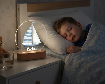 Cartoon Sailing Boat Night Light, Baby Gift, Custom Girls Boys Night Light, Ship Night Lamp, Nursery Decor, Night Light Gift, Bedroom Light