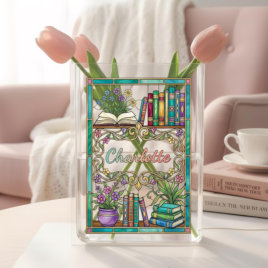 Colorful Bookshelves Acrylic Book Vase, Cozy Reading Decor, Literary ...