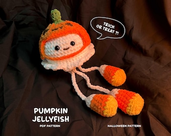 Halloween Pumpkin Jellyfish Crochet Pattern PDF, Cute Amigurumi Plush Pattern, Sea Creature Instant Download