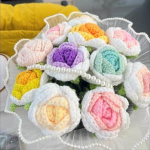 Handmade häkeln Rose Bouquet, gestrickte Rose Blumenschmuck, Braut Hochzeit Dekor, Geburtstagsgeschenk