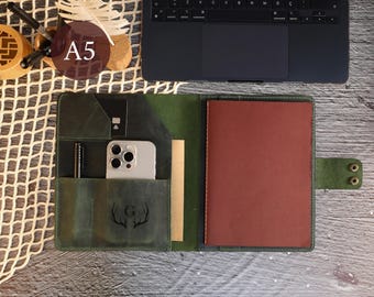 Personalized Green Leather Portfolio, Custom Padfolio Gift for Him, Engraved Business Folder for Professionals