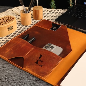 Portefeuille d'affaires en cuir personnalisé, grand journal en cuir, bloc-notes en cuir avec porte-cartes de visite, cadeau de fête des mères, cadeau pour elle
