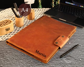 Personalized Leather Portfolio, A4 A5 Document Holder, Executive Padfolio Organizer Corporate Gifts, Graduation Gift, Gift for Him, Her, Dad