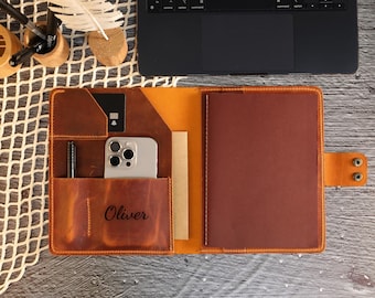 Leather Personalized Journal, Engraved Journal Cover, Notebook Cover for Women, Leather Planner, A5 Notebook Cover, Father's Day Gift