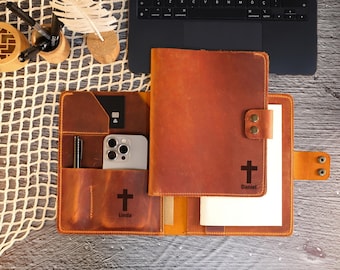 Personalized Leather Bible Cover, Engraved Book Cover, Religious Gift, Father's Day Gift