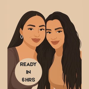 Best friend Cartoon Portrait, Birthday Gift for Her, Personalized Gift For friend, Faceless portrait for bestie, Minimal friendship gift