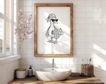 Cute Bathroom Duck Print • Minimalist Duck Digital Art • Instant Download, Duck Goose Poster • "It Girl" Trendy Aesthetic Bathroom Decor