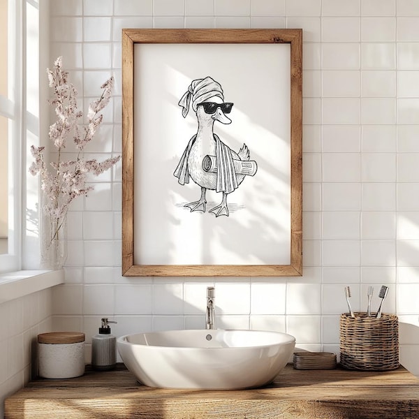 Cute Bathroom Duck Print • Minimalist Duck Digital Art • Instant Download, Duck Goose Poster • "It Girl" Trendy Aesthetic Bathroom Decor