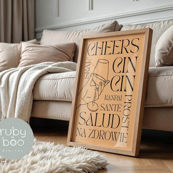 Cheers Print: Retro Cocktail Art for Bar Cart (Digital Download)