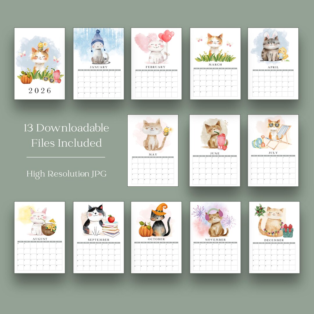 Calendario Imprimible De Gatos 2026 Planificador Mensual Digital De Calendario Imprimible De Gatos 2026 Planificador Mensual Digital De