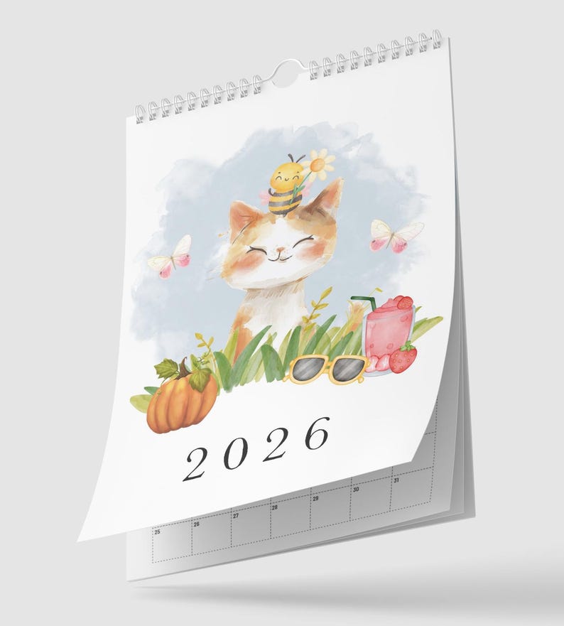 Calendario imprimible de gatos 2026 / Planificador mensual digital de ...