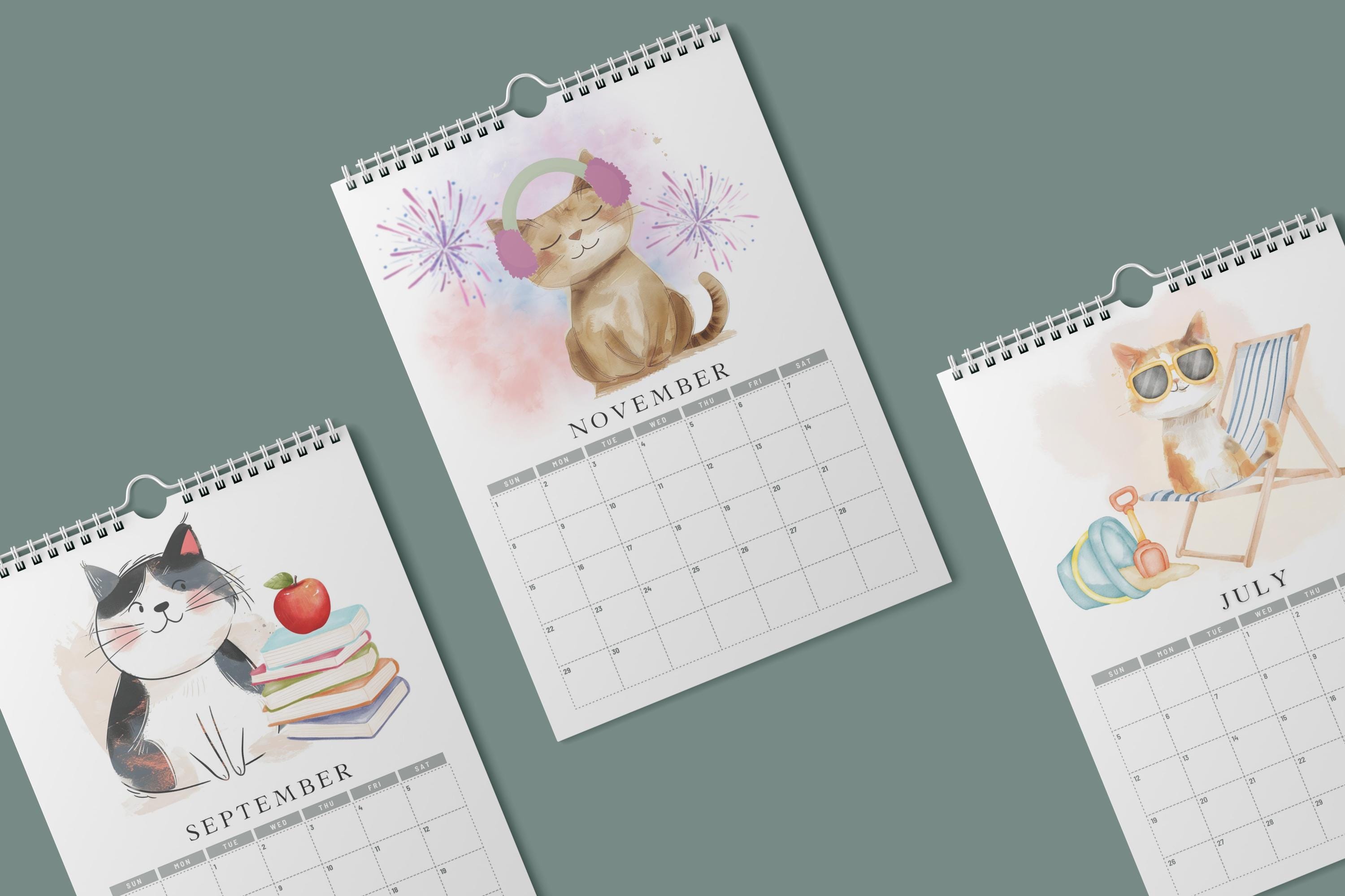 Calendario imprimible de gatos 2026 / Planificador mensual digital de ...