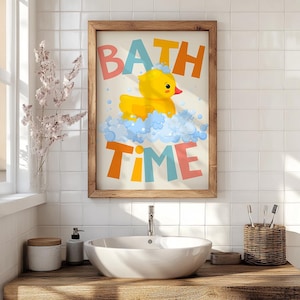 Cute Bath Time Duck Print • Minimalist Duck Digital Art • Instant Download, Bathroom Poster • Bright Fun Bathroom Trendy Aesthetic Decor
