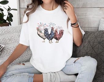 Comfort Colors Patriotic USA Chicken Shirt, American 4th Of July Shirt, Independence Day Tee, Patriotic Chicken Shirt, USA Flag Shirt