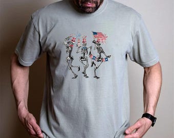 Dancing Skeleton 4th of July Shirt, Comfort Colors Fourth of July Celebration Outfit, American Flag Tee, Happy 4th of July T-shirt