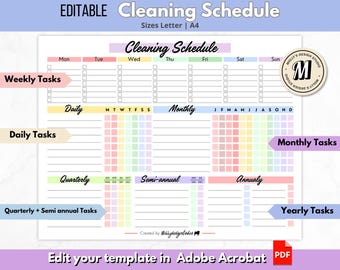 Effortless Home Management: Digital Cleaning Schedule/Planner