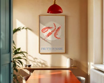 Minimalist Shrimp Art Poster: Abstract Modern Wall Decor