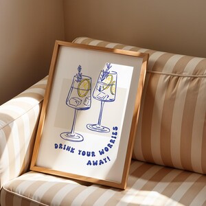 Charming Line Drawing of Lemon Drinks Poster, Abstract Colorful Modern Wall Decor, Contemporary Art for Home & Office Home Decor