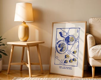 Breakfast Foods Illustration Poster: Whimsical Colorful Kitchen Art