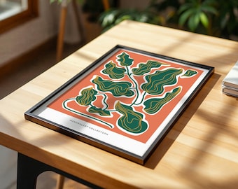 Minimalist Green Leaf Art Poster: Abstract Modern Wall Decor