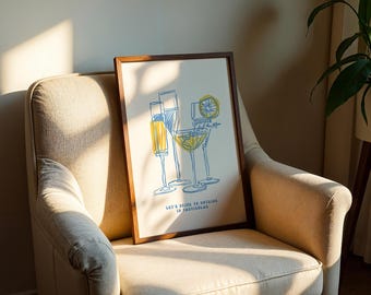 Minimalist Cocktail Line Art Poster: Abstract Modern Home Decor