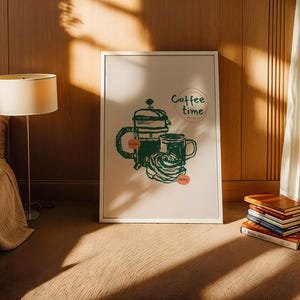 Coffee Time Illustration with Pastry and Mug Poster, Abstract Colorful Modern Wall Decor, Contemporary Art for Home & Office Home Decor