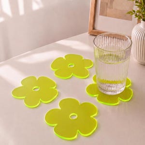 4-delat set med blomunderlägg i akryl | Genomskinliga plexiglasunderlägg | Modern bordsdekoration