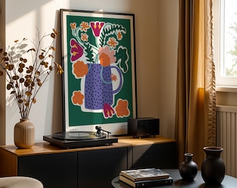 Abstract Flower Vase Art Print: Colorful Modern Home Decor
