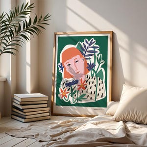 Modern Portrait with Floral Elements Poster No:10 Poster, Abstract Colorful Modern Wall Decor, Contemporary Art for Home & Office Home Decor