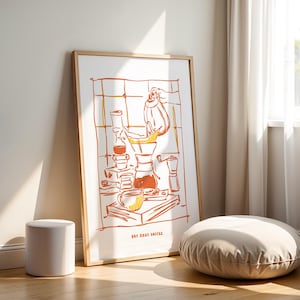 Warm Coffee and Kitchen Scene Artwork Poster, Abstract Colorful Modern Wall Decor, Contemporary Art for Home & Office Home Decor