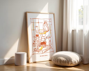 Warm Coffee Kitchen Scene Poster: Abstract Modern Art Print