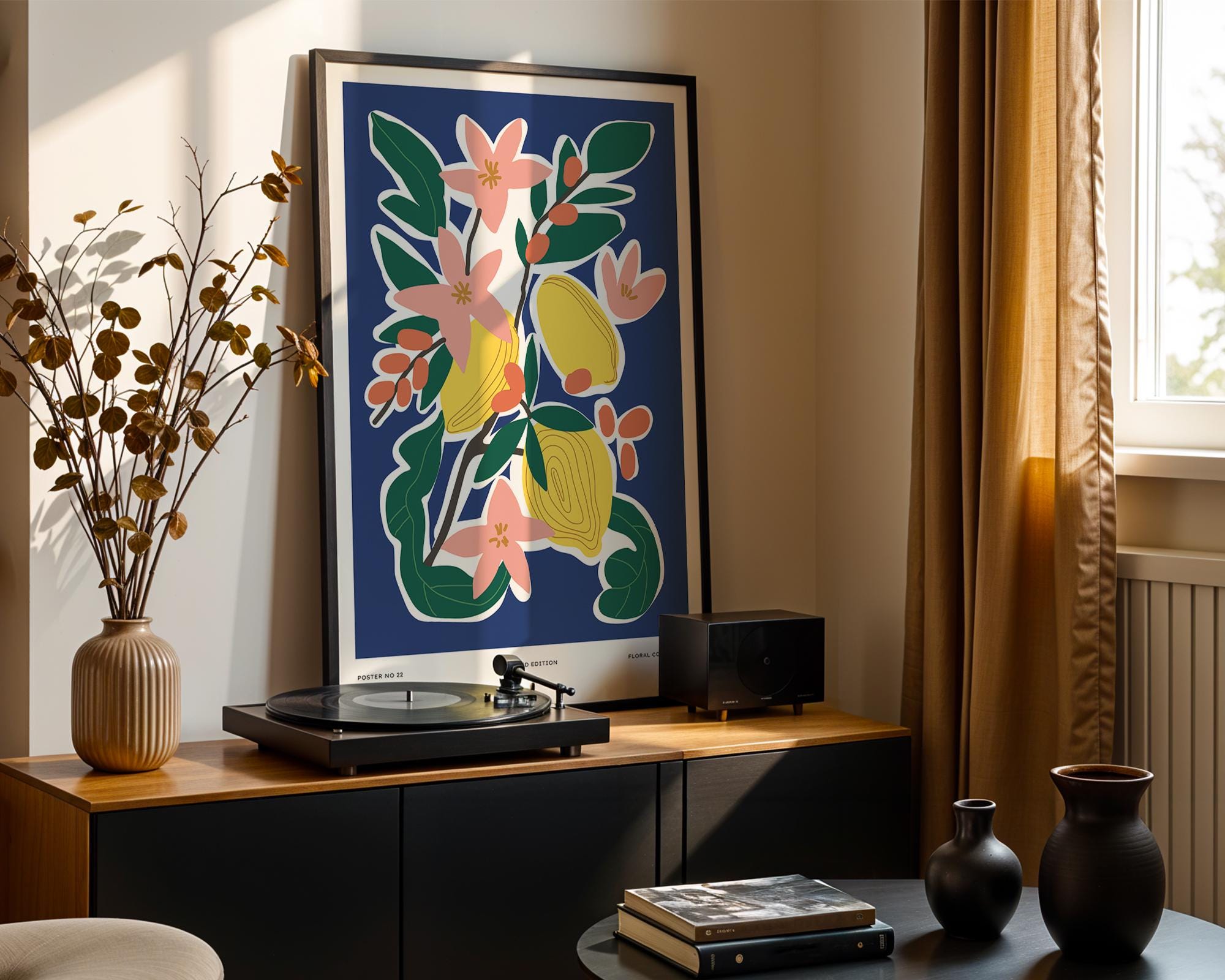 花柄ボタニカルアートプリント：抽象的でカラフルなモダンなホーム