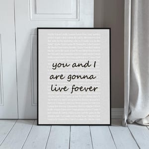 Arte mural Oasis Live Forever - Impresión digital con letra completa - Póster britpop de Manchester de los 90
