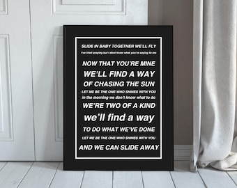 Oasis Slide Away Wall Art - Lyrics Digital Print in Logo Style - Liam Noel Gallagher - Manchester, 90&#39;s Britpop - Definitely Maybe