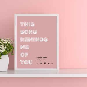 Impresión personalizada con la letra de la canción "Esta canción me recuerda a ti" - Arte musical personalizado para pared en 10 colores, descarga digital
