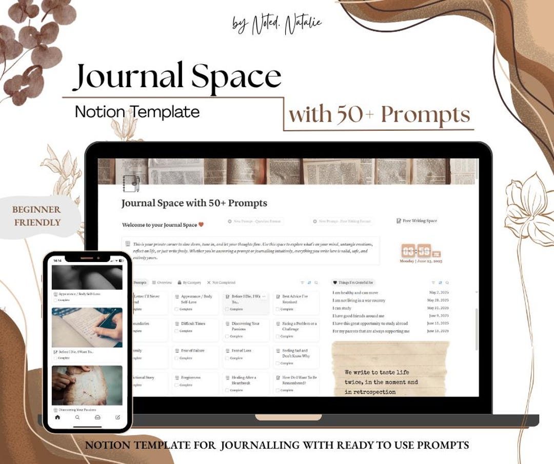 Journal Notion Prompts Template Journalling 50+ Prompts for