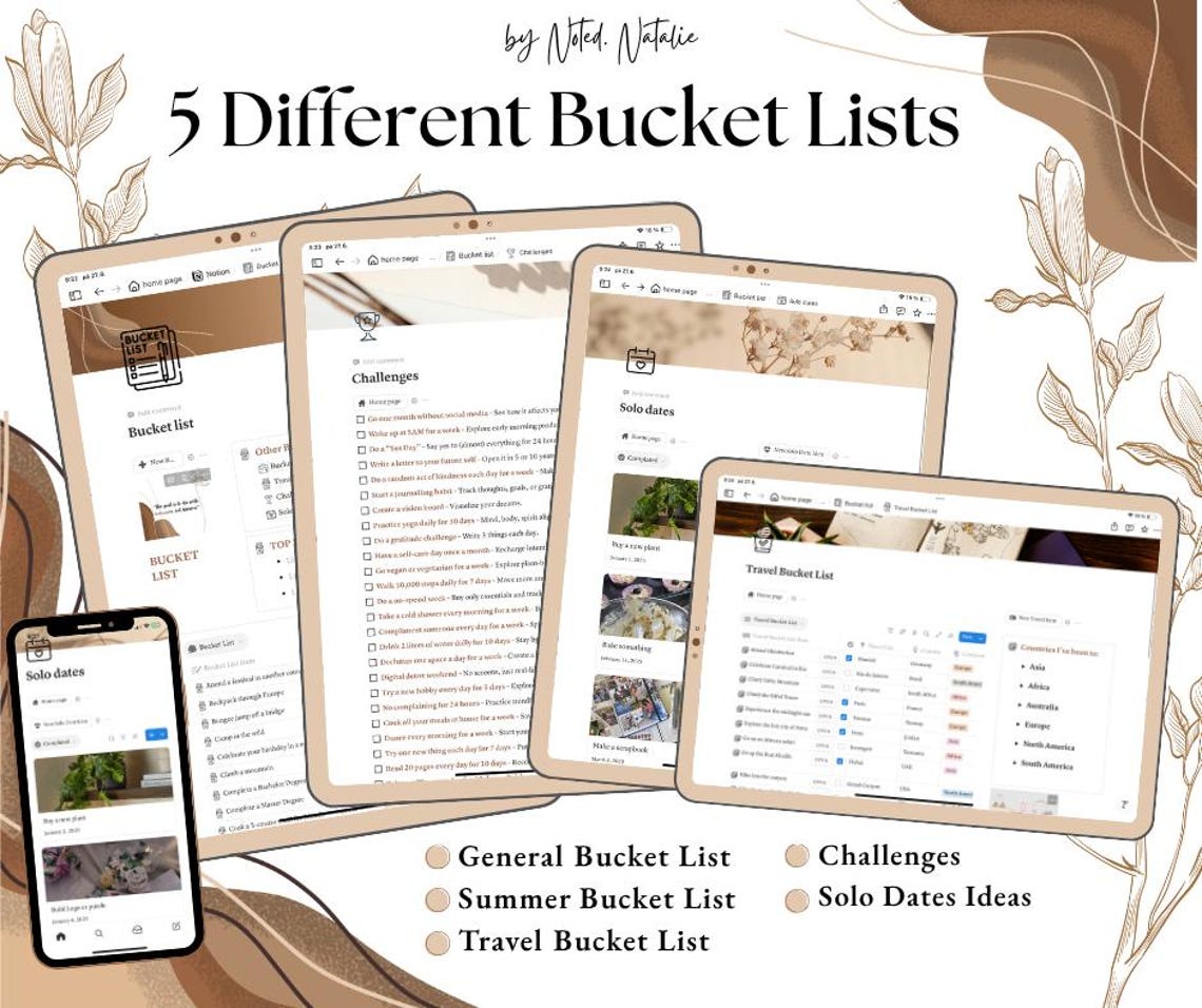 Ultimate Notion Bucket List Template Travel&summer Bucket List, Solo