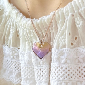 Handmade Peach Gradient Heart Lampwork Glass Necklace