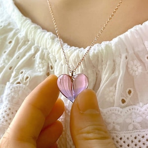 Handmade Pink gradient lampwork glass heart necklace