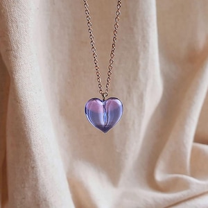 Handmade Purple Gradient Lampwork Glass Heart Necklace