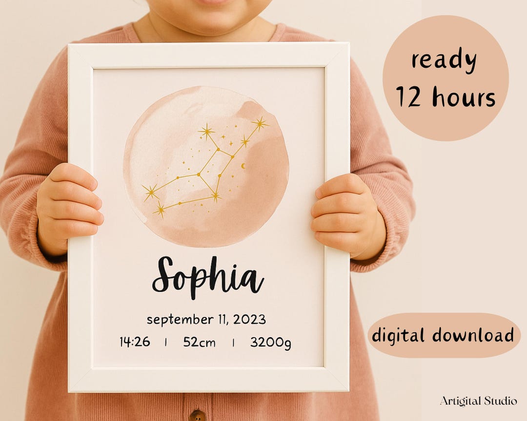 Personalized Birth Detail Print - Personalized Zodiac Baby Name Sign ...