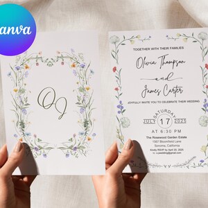 Faire-part de mariage floral modifiable - modèle toile A6 recto-verso - invitation numérique imprimable avec RSVP - téléchargement immédiat - format A6