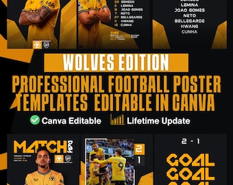 Wolves Football Poster Template: Matchday Graphics (Canva Digital Download