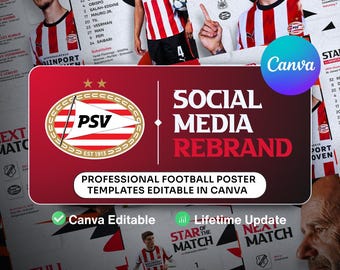 PSV Football Poster Template – Editable Canva Matchday Graphics for Social Media (Digital Download)
