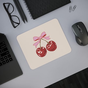 Cute Cherry Desk Mouse Pad, Gamer Gift, Office Decor, Fun Red Fruit Mousepad, Aesthetic Gift for Her, Back to School Supplies,Cute Work Gear
