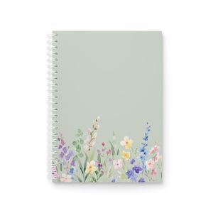 Cahier à spirales floral vert sauge, jardin fleuri, carnet de notes, carnet de croquis, fournitures scolaires, cadeau pour elle