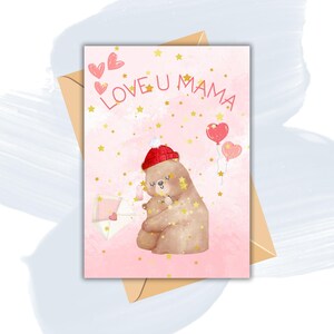 Cadeaux fête des mères, carte numérique, ours mignon, carte numérique rose, carte pliable 5 x 7, carte imprimable, carte de voeux, cadeaux, amour, cadeau pour elle